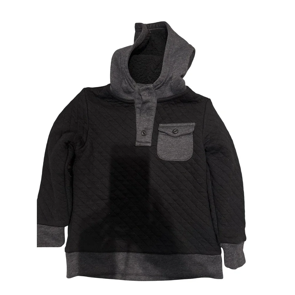 Old Navy Kids Quilted Snap Neck Hoodie XS‎ TP 5 Black Gray Boys Girls